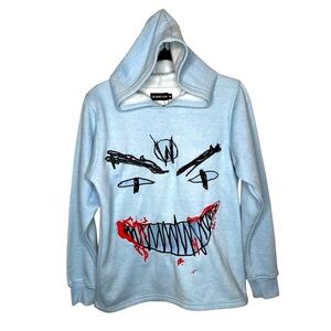 Evil Hearts Club Monster Face Hoodie Baby Blue NWOT
